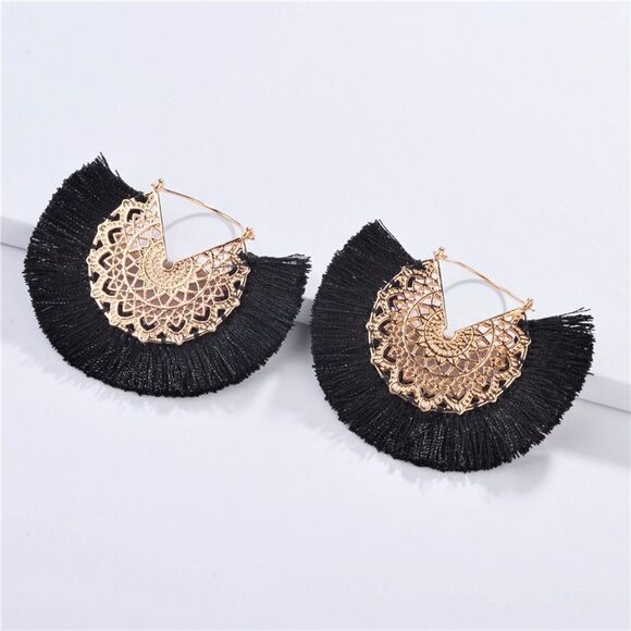 NWT Black Tassel Hoop Earrings - Picture 1 of 3